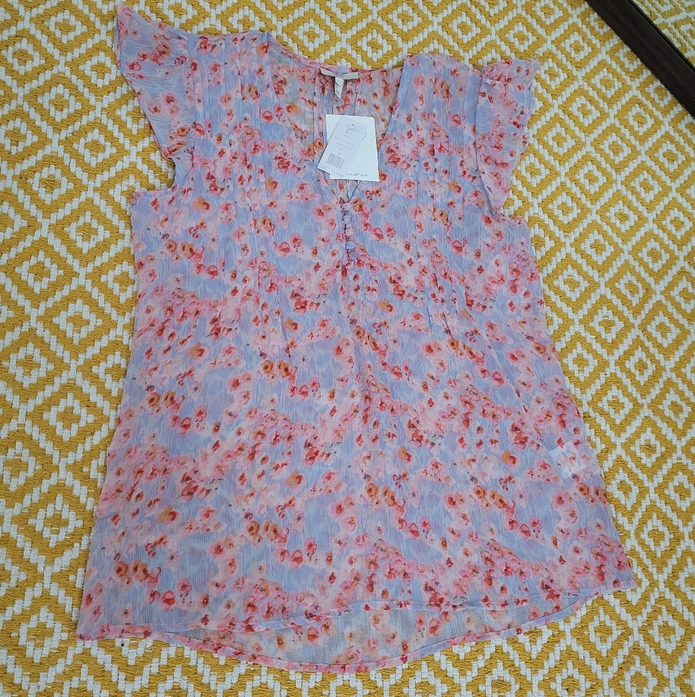 Joie Macy B Top in Whimsical Poppy-Print Georgette  Floral-Print Silk Top